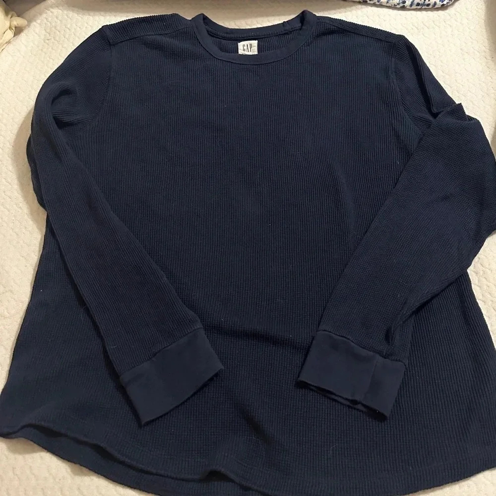 Gap thermal Waffle Crew Navy Blue 100% Cotton men L